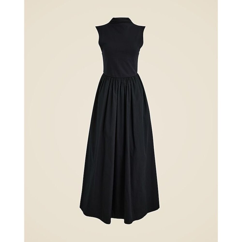 J.Crew Fitted Knit Mockneck Dress with Poplin Skirt - Black Size XS NWT BY263 - Picture 4 of 13
